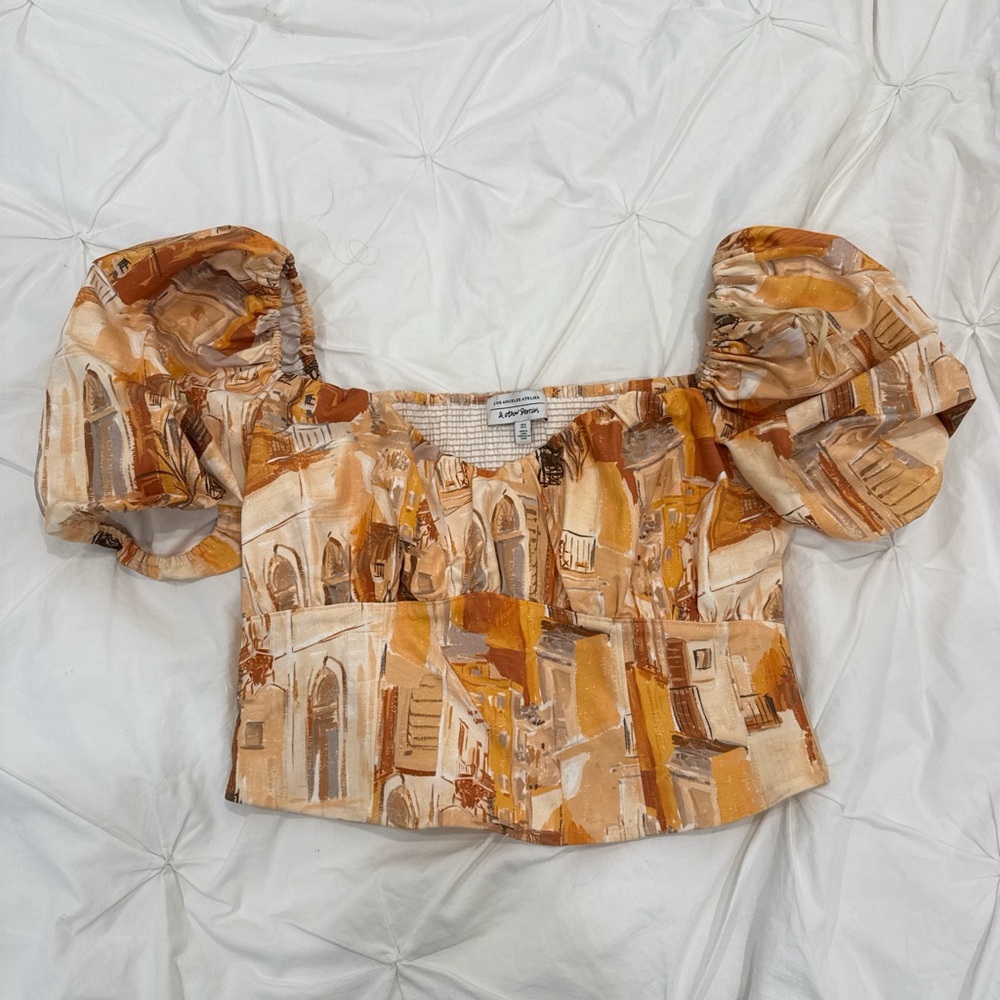 & Other Stories Architectural Print Puff Sleeve Blouse